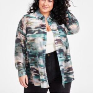 Nina Parker Plus Size 2X Button Front Shirt Top Blouse Artsy Sheer Pocket e2